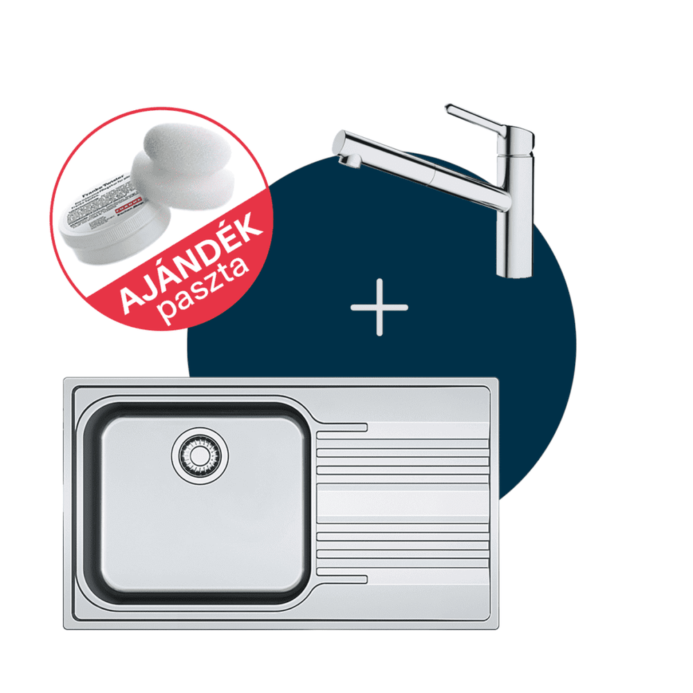 Franke Mosogató Smart SRX 611-86 LB jobbra és csaptelep ORBIT DOCCIA szett + Ajándék többfunkciós paszta