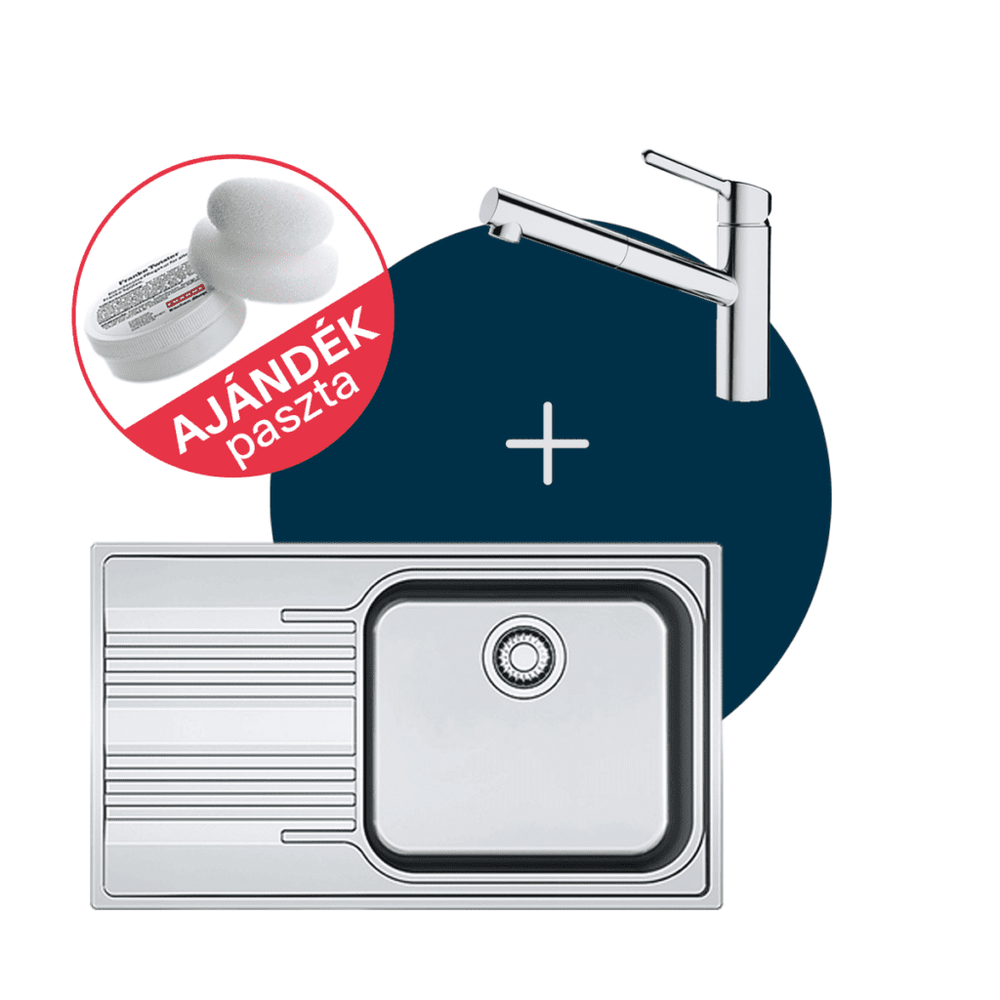 Franke Mosogató Smart SRX 611-86 LB balra és csaptelep ORBIT DOCCIA szett + Ajándék többfunkciós paszta