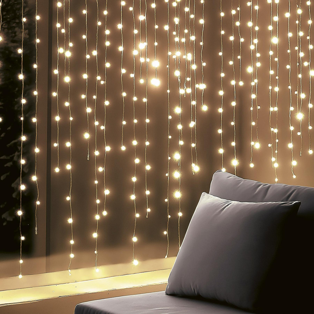 HOME KIN168DWW DOT LED-es fényfüggöny, 168 db melegfehér DOT LED, állófényű, átlátszó vezeték, 12x14 LED, beltéri adapteres kivitel
