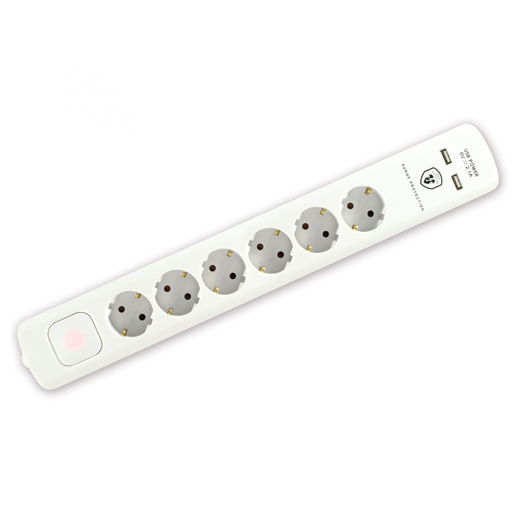 HOME NVT 06K USB/WH Túlfeszültség védett elosztó, 6 aljzat, USB