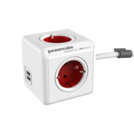 HOME 1402RD/DEEUPC PowerCube Extended hálózati hosszabbító, 4 dugalj + 2 USB, 1,5m, fehér-piros